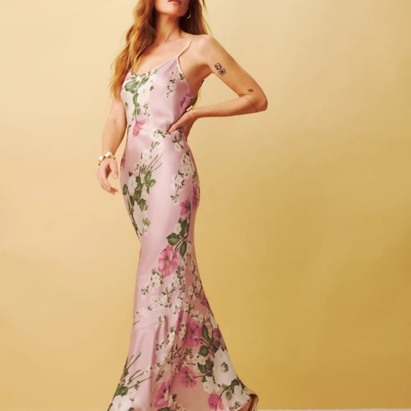 Reformation Parma Silk Dress Rose Garden - Size L - Picture 3 of 4